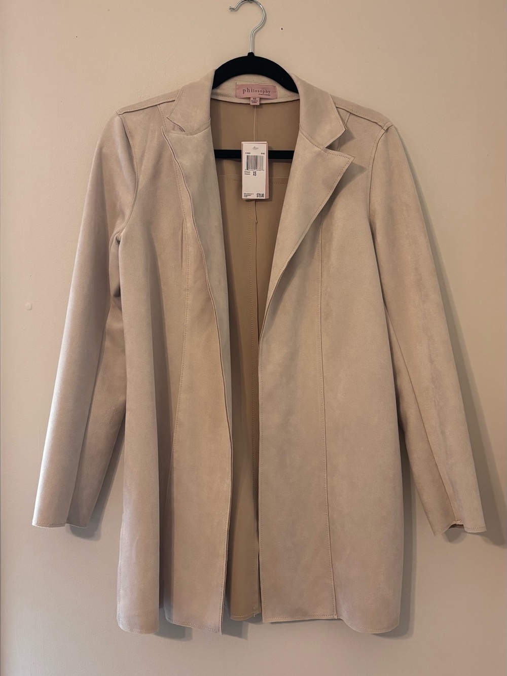 NWT Philosophy Beige Open-Front Suede-Look Lightweight coat